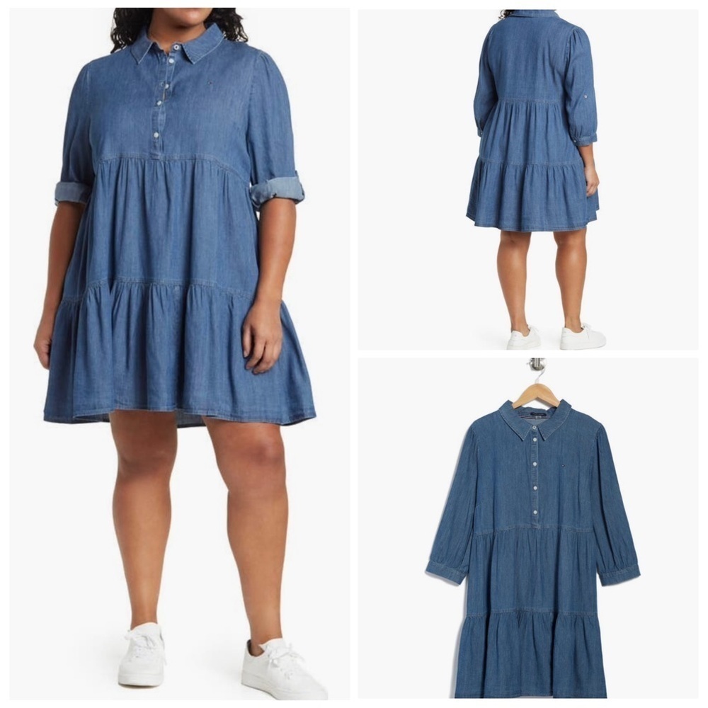 NWT Tommy Hilfiger Blue Ruffle Hem Chambray Shirt Dress
